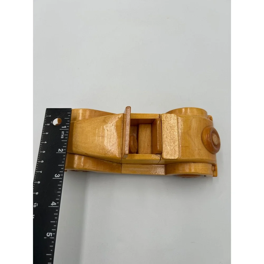 Vintage Handcrafted Wooden Convertible Roadster Model Car Natural Finish Toy